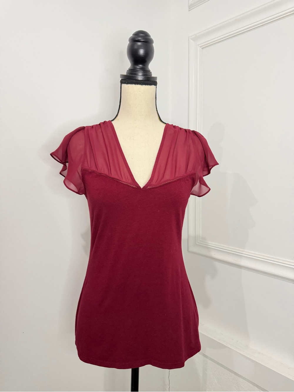 Express Burgundy V-Neck Chiffon Sleeve Camisole